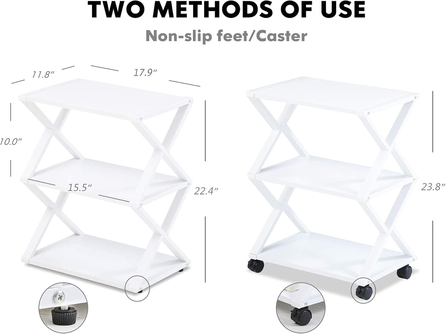 40% Off Discount FITUEYES Mobile Printer Stand 3 Tiers Wood/Metal Machine Cart with Shelf, Rolling Storage Rack with Wheels/Anti-Slip Pads for Home Office, White