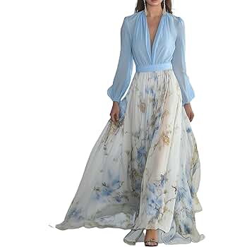 【THE LIGHT】25ss Flower print long sleeve Chiffon Deep V-neck Lantern Sleeves Colored Floral Print