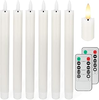Flameless Taper Candles with 3D Wick, 9.6" Real Wax LED Candles with 2 Remote and Timer, 6 Pack Flickering Candlesticks Battery Operated, Electric Candles for Home, Wedding, Party, Decor, White