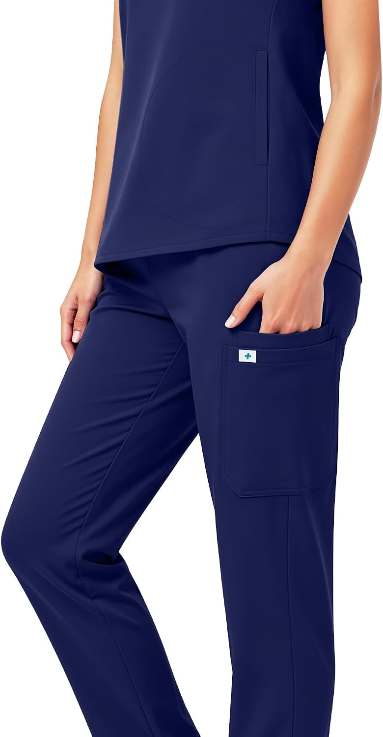 SUNME Scrubs for Women Set, Sleeveless Scrub Top & Jogger Scrub Pants | 11 Pockets, Breathable Fabric, Stand-Up Collar Scrubs Set, Yoga Waistband, Slim Fit, Easy Care, Wrinkle-free, Nurse Workwear