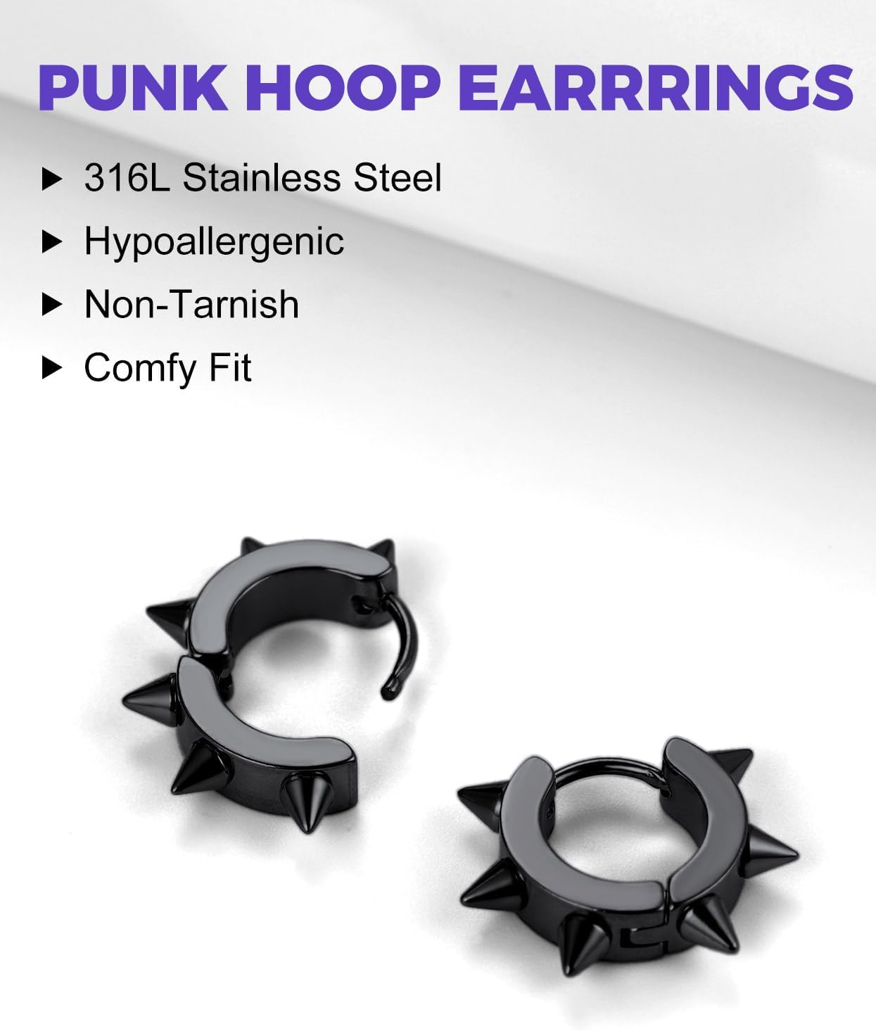 Richsteel Stainless Steel Spike Earrings for Men, Punk Hoop Earrings Men