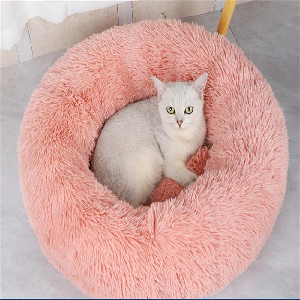 سرير دائري مهدئ للكلاب والقطط من بوكسونج، سرير دائري ناعم ومريح لتخفيف المفاصل، سرير مبطن من الفرو الصناعي المنفوش للكلاب والقطط الصغيرة والمتوسطة (رمادي)