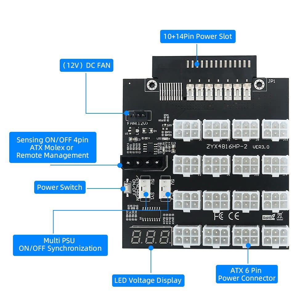 Flex Slot Server Power Board 14+10Pin a 16x6Pin Power Supply Board para CHIA ETH BTC Miner