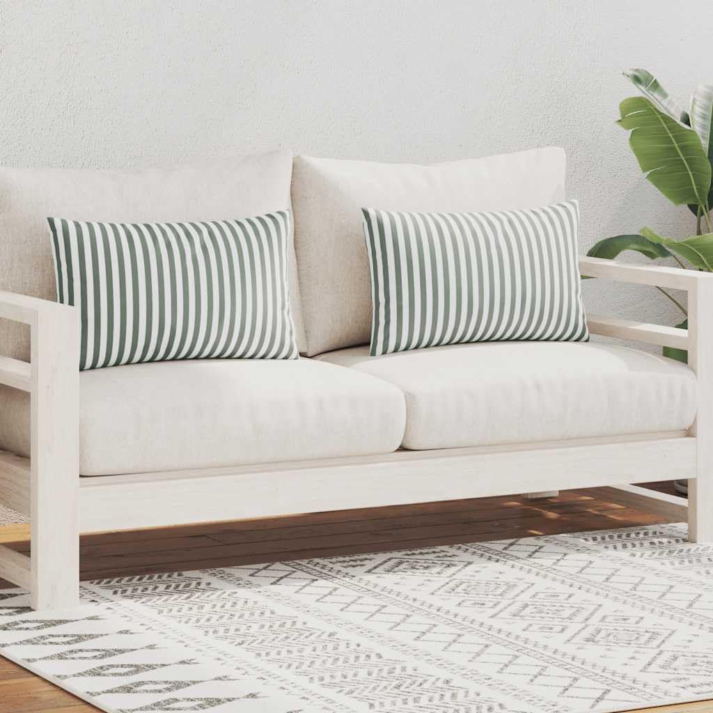 vidaXL 2X Cuscini da Esterno Guanciali Decorativi da Giardino Robusti Resistenti Sedie Divani con Cerniera in Poliestere Stampa a Righe 60x40 cm Grigi