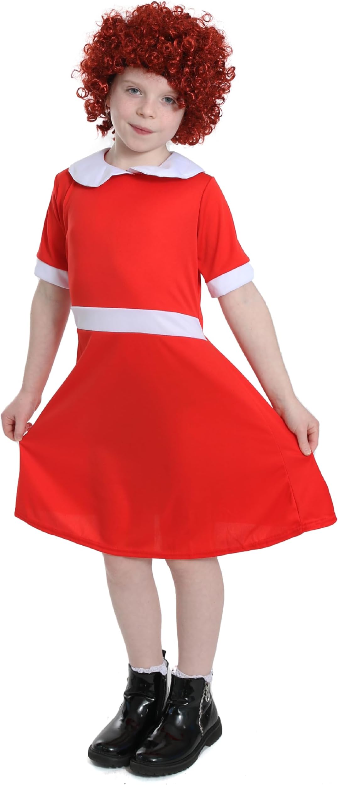 Child's Orphan Girl Costume - Red Dress With White Collar - Perfect for World Book Day and Other Fancy Dress Events