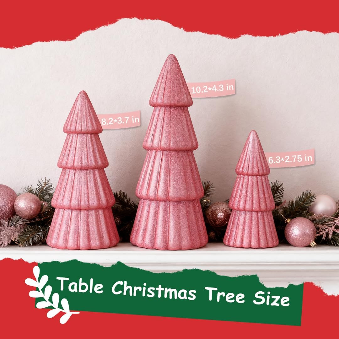 Joyhalo Tabletop Christmas Trees, Set of 3 Frosted Christmas Trees Indoor Xmas Decoration Centerpieces for Table, Mantel, Holiday, Party and Home Decor, Pink - Image 2
