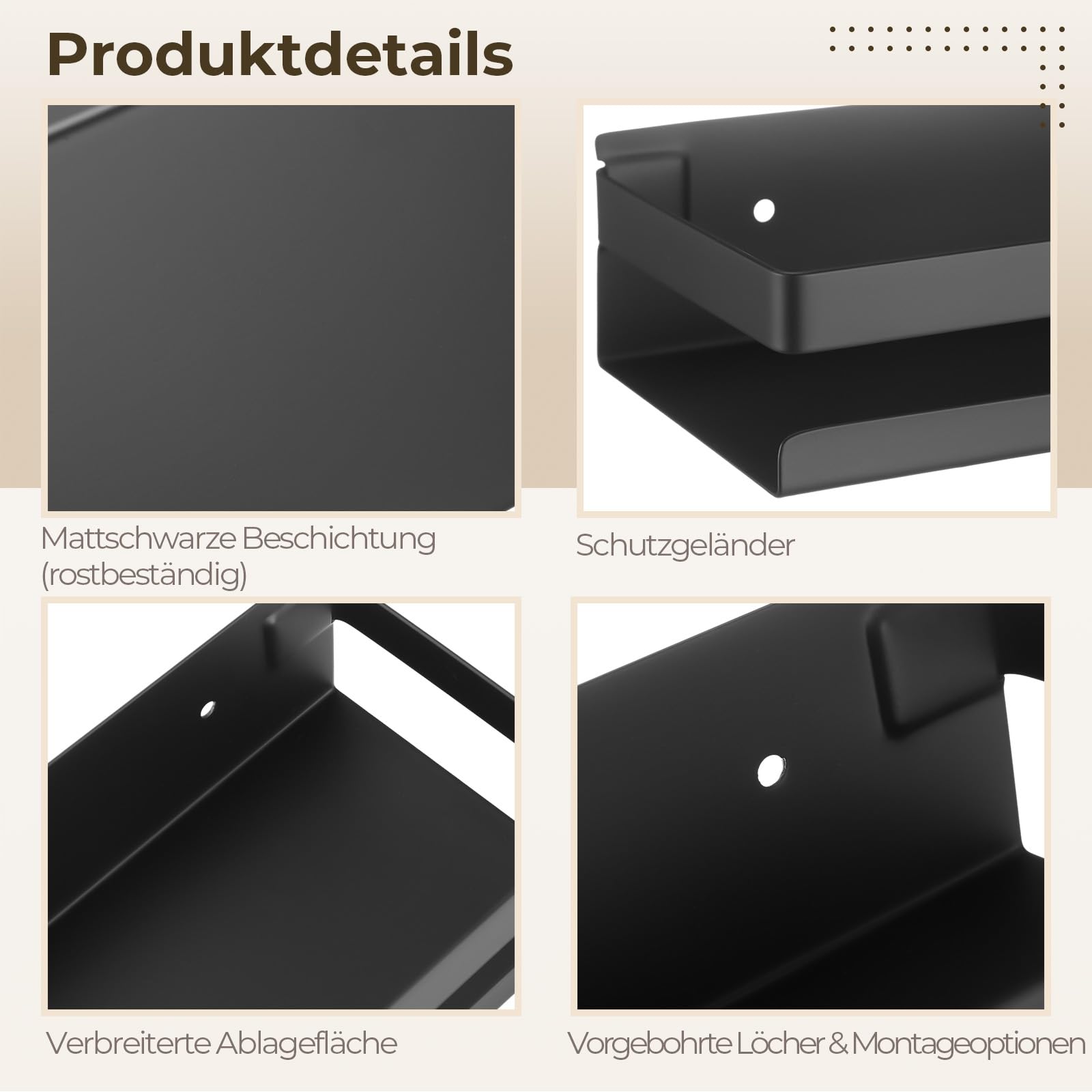 2 Stück Gewürze Rack, 15,7 x 3,9 x 2,3 in Wandhalter, SUS 304 Edelstahl Keine Bohrer Gewürze Racks, rostdichtes schwarzes Metallregal für Küche Badezimmer Wohnzimmer Balkon Organizer