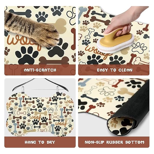 Dog Food Mats for Floors Waterproof, Pet Feeding Absorbent Water Bowl Mat Cat Placemats Beige Bone Shape 19 * 12 inch by Zoeeya - Image 3