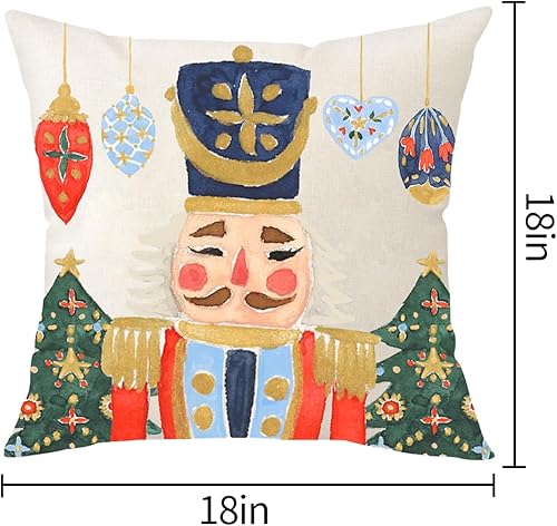 Miniatura 4 de MFGNEH Fundas de almohada navideñas de 18 x 18 pulgadas, decoración de cascanueces de Feliz Navidad, decoración de vacaciones, casa de campo,