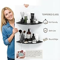 Vista 5 de Estante esquinero de vidrio para baño, estantes de ducha, paquete de 2 unidades, color negro, flotante, templado, esquinero para baño, organizador