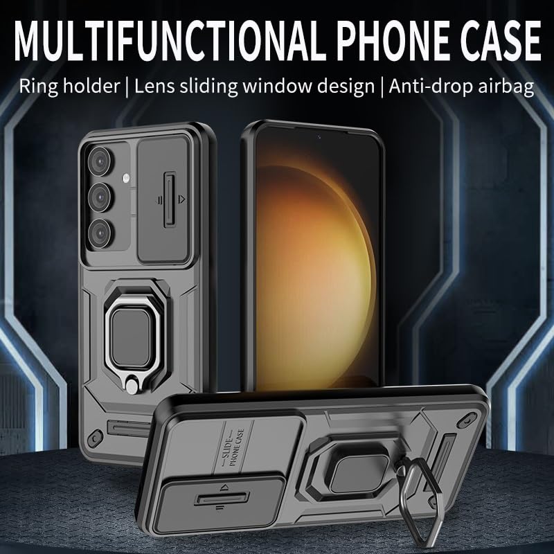 Coque Samsung S25 Plus 5G avec protège-caméra coulissant et anneau
