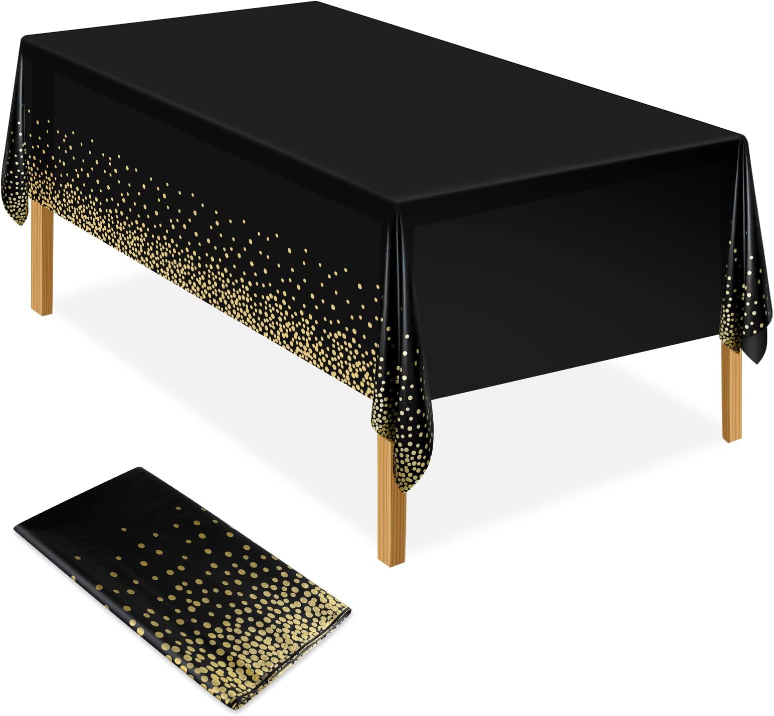 Black and Gold Party Tablecloth Plastic Tablecloth 137x274cm Gold Dot Confetti Table Cover Rectangular Party Table Cover for Picnic, Baby Shower, Halloween, Christmas, Birthday Decorations