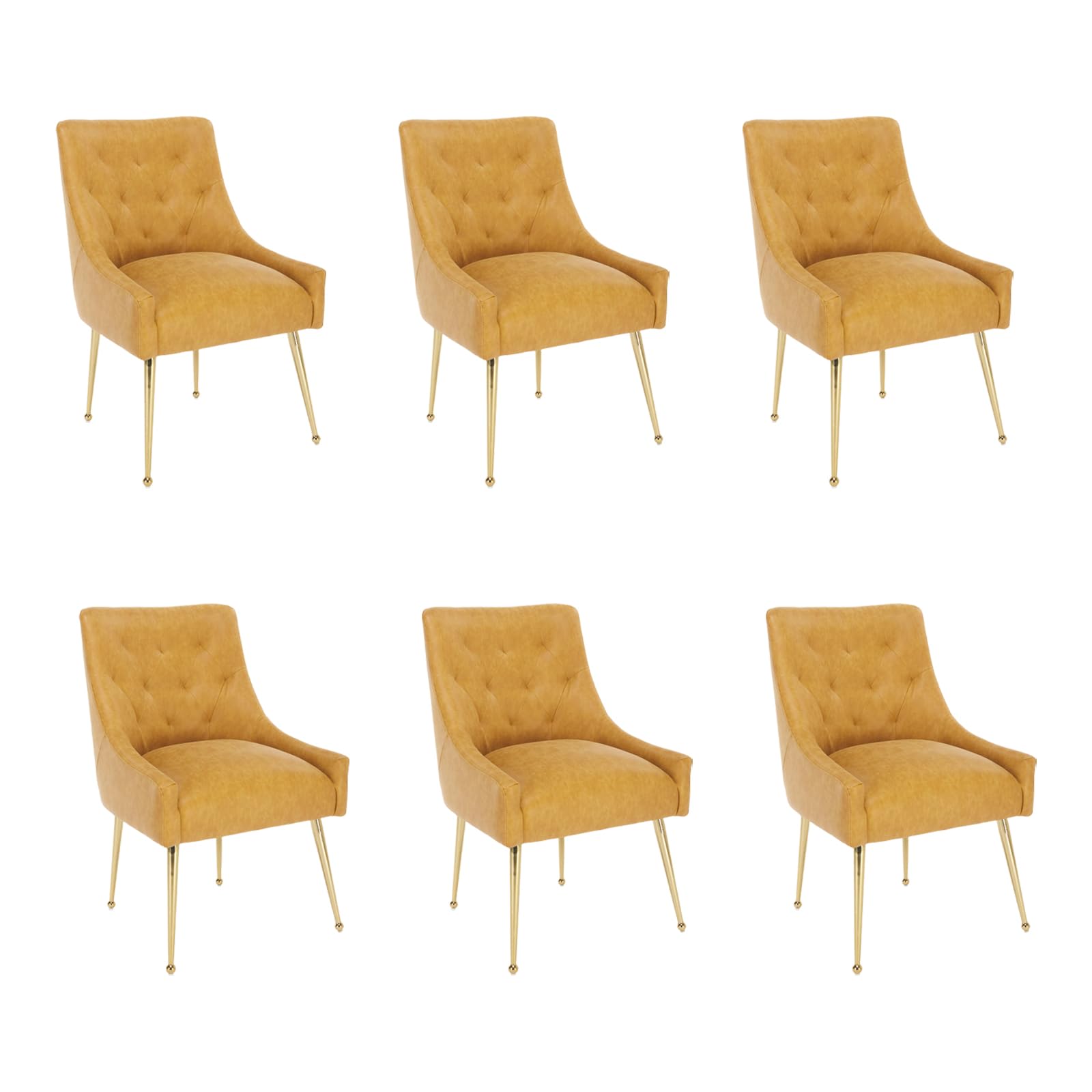 SEYNAR Dining Chairs Set of 6, Gold Leg Side Chair Faux Leather Vanity Mid-Century with Metal Legs Upholstered PU Leather Luxury Accent Chairs Living