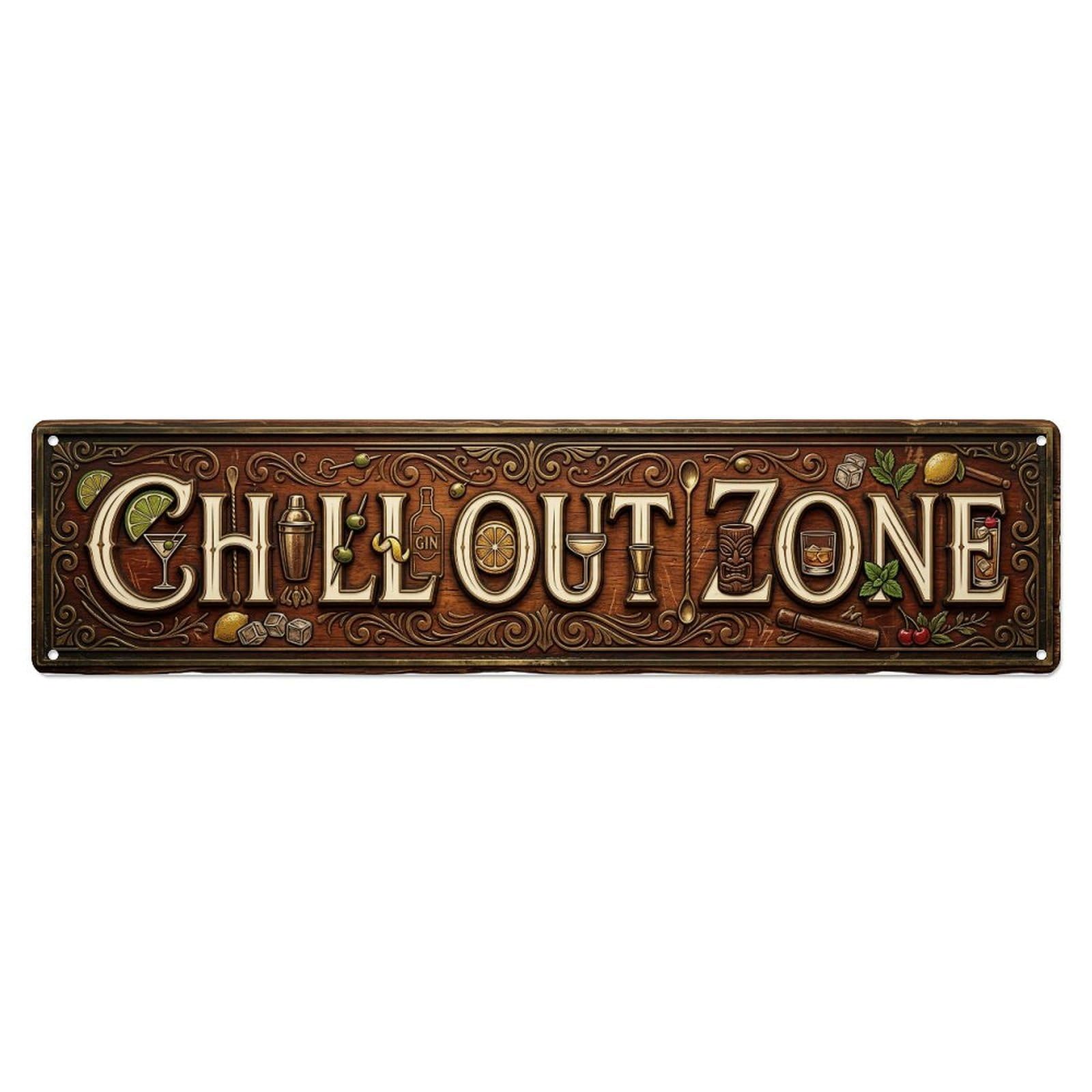 Chill Out Zone Vintage Home Bar Metal Tin Skinny Sign Plaque Wall Decor for Cafe, Club Bar, Office, Home Garden Metal Poster 4x16Inch
