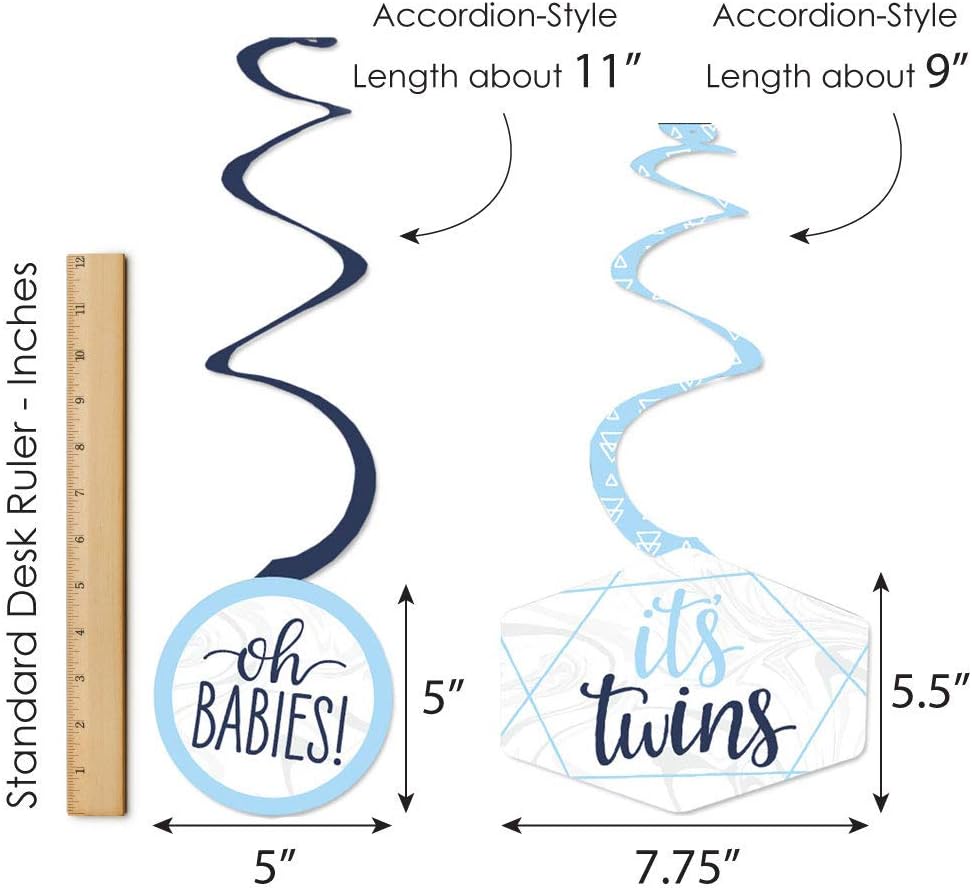 Big Dot of Happiness It’s Twin Boys - Blue Twins Baby Shower Hanging Decor - Party Decoration Swirls - Set of 40