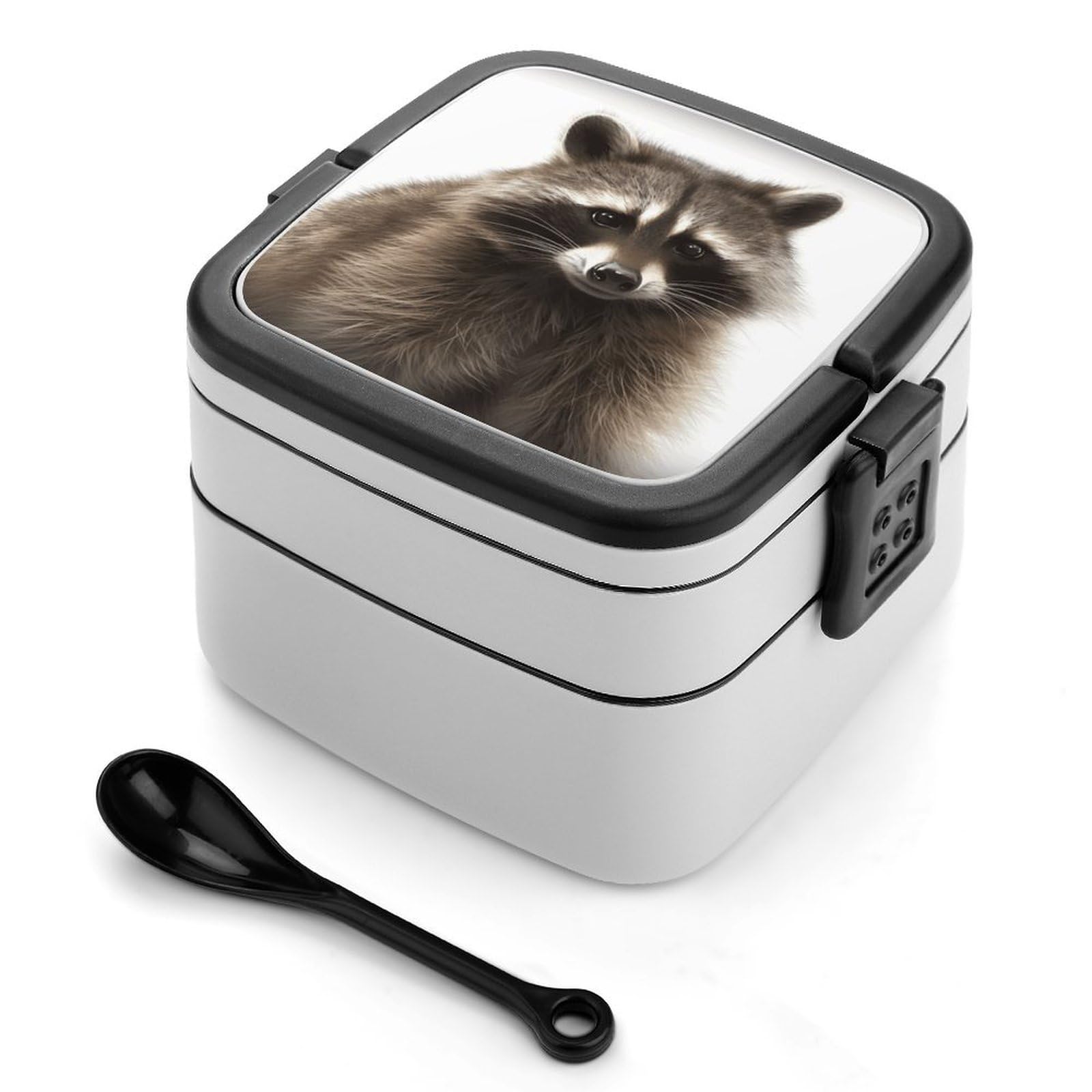 VstaDank Hairy Raccoon Bento Box Portable Adult Lunch Box with 2 Layer&Spoon Reusable Insulated Lunchbox Large Food Containers Leak Proof Lunch Containers for Work Camping Meal Prep