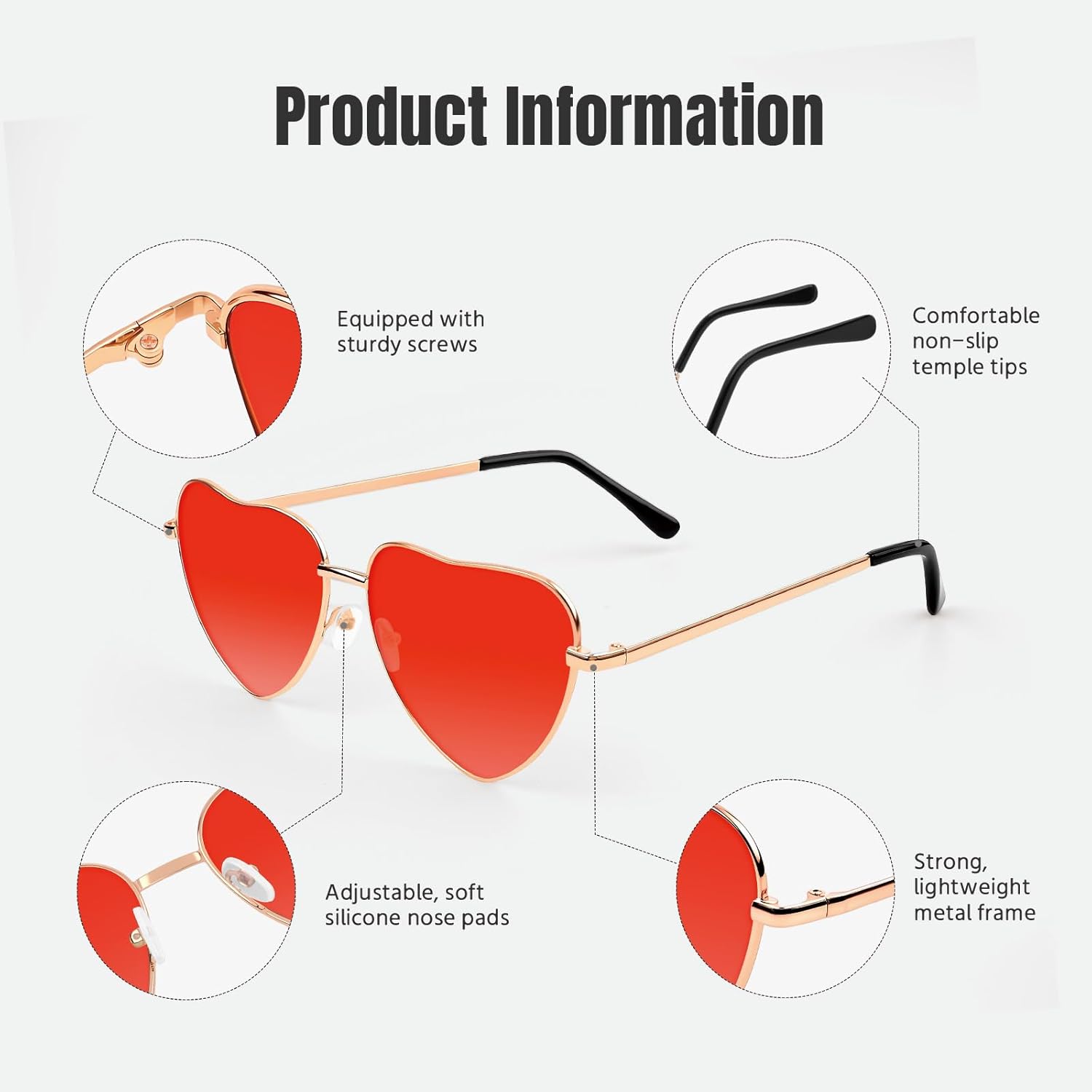 NACHLYNN Heart Sunglasses Metal Frame Cute Lovely Glasses UV385 Protection Lens for Women Men - Image 4