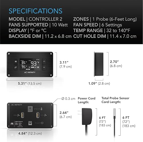 Miniatura 7 de AC Infinity AIRPLATE T7 sistema de refrigeración silencioso con termostato para sistemas de Home Theater