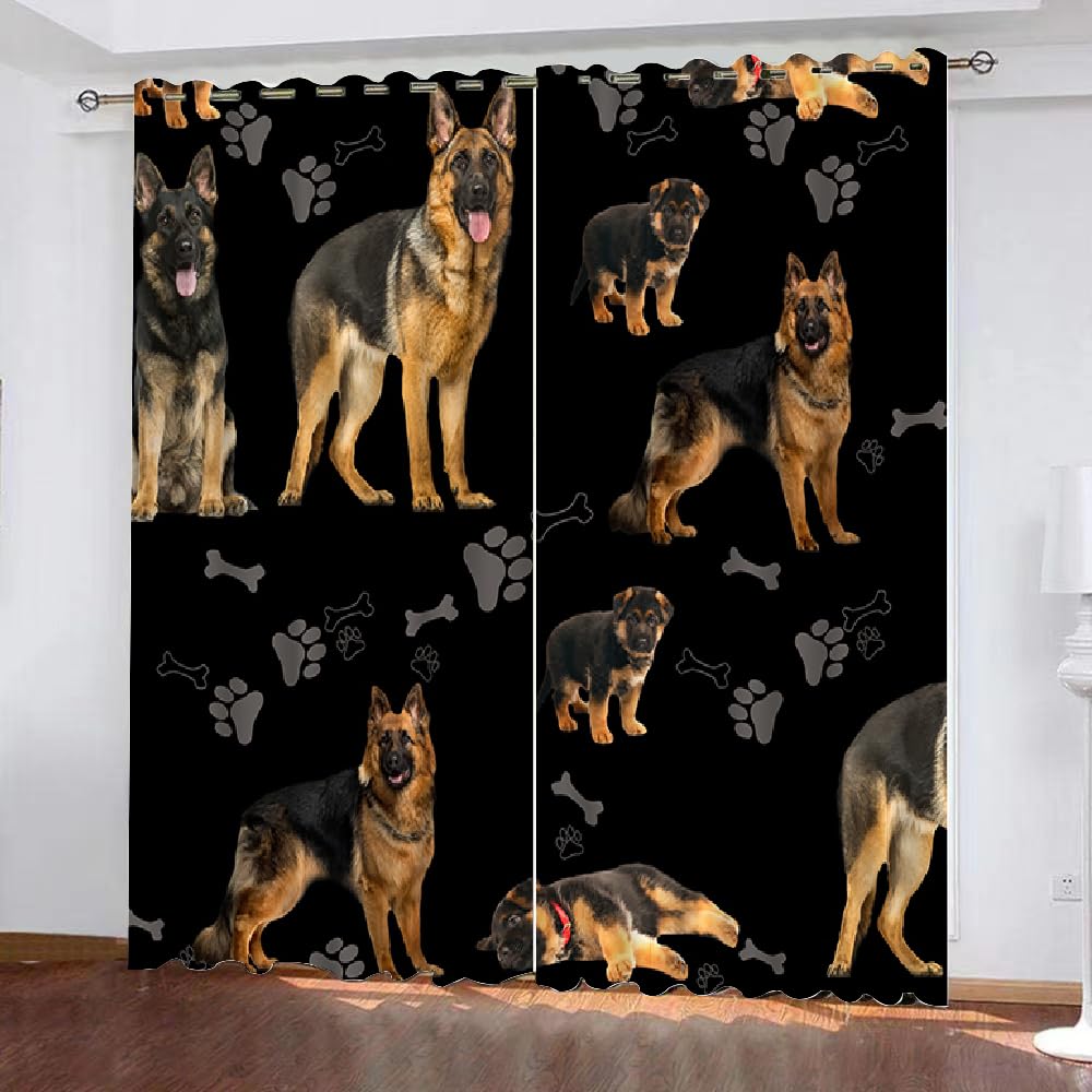 HABEAT 3D Deutscher Schäferhund Vorhänge Tiere Hunde Kindervorhänge Vorhang mit ösen 2er Set Gardinen Blickdicht Verdunkelungs für Kinderzimmer Schlafzimmer Wohnzimmer B 150 X H 166 cm（Motiv 4-3）