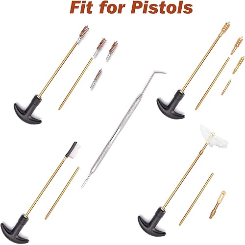 Miniatura 4 de Kit de limpieza de pistola 19 en 1 con serpiente especial de pistola de 0.38 pulgadas .22, .38, 0.354 in, calibre .40, 45, cepillo de bronce y
