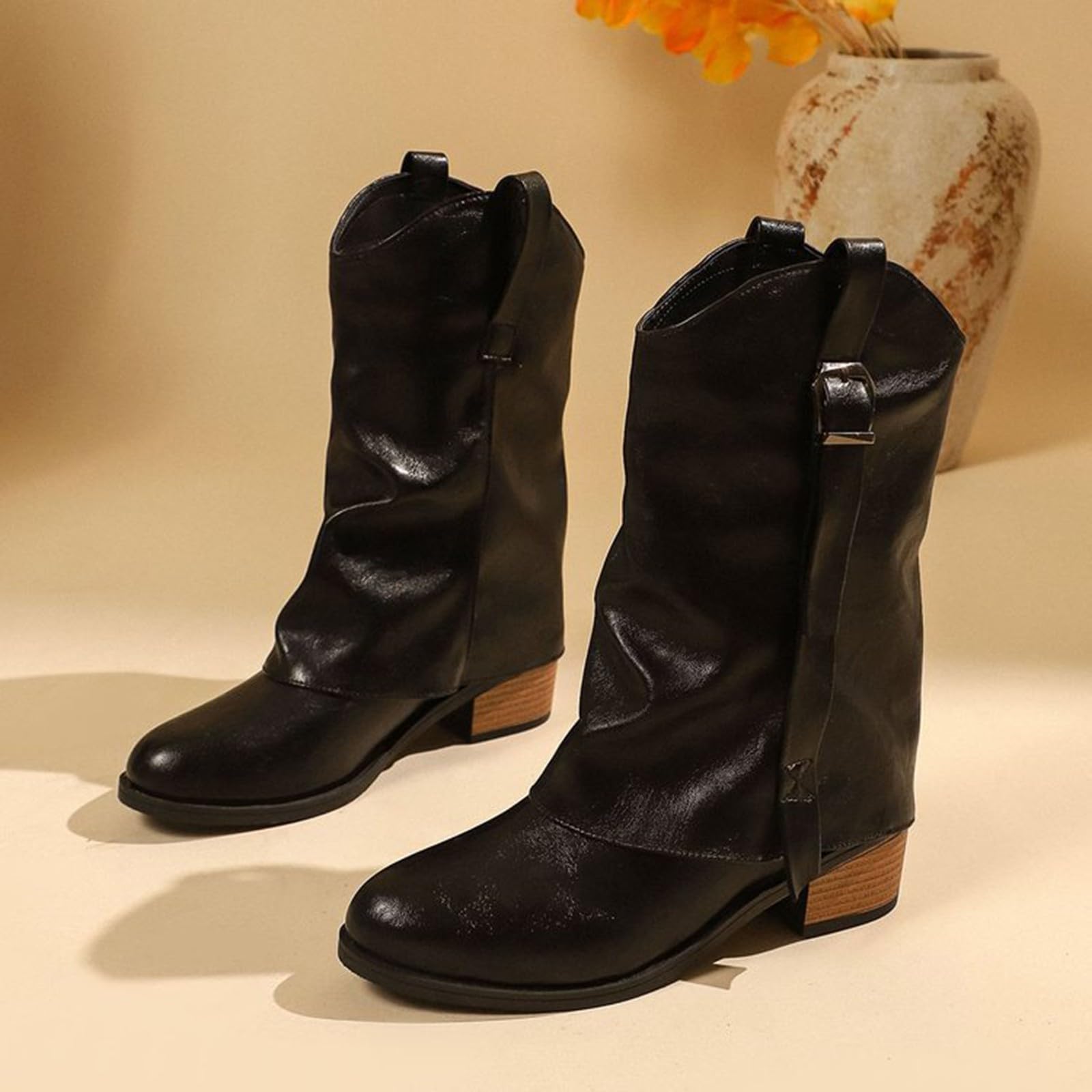 Stivali western da donna, in pelle, stile cowboy, con gambo corto