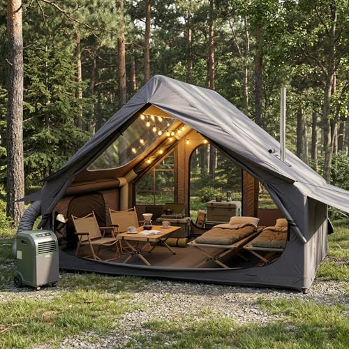 Inflatable Camping Tent for 4-6 Person, with Electric Air Pump, 4 Season Waterproof Windproof, Clear Skylight & 420D Oxford Waterproof, Air Tent with Mesh Windows/Doors
