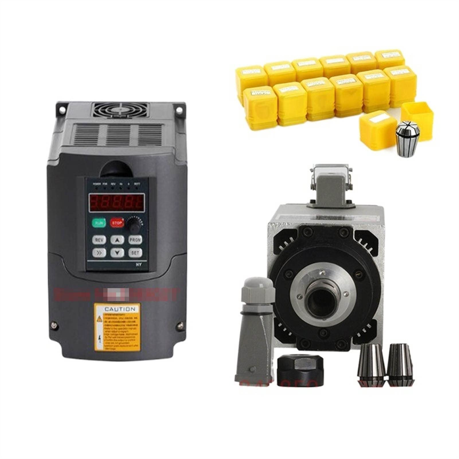 Lloopk One Color Spindle Motor, 3Kw Air Cooled Spindle 4 Bearings Cnc Motor 3.0Kw Vfd/Inverter Variable Frequency Driver Speed Control + 13Pcs Er20