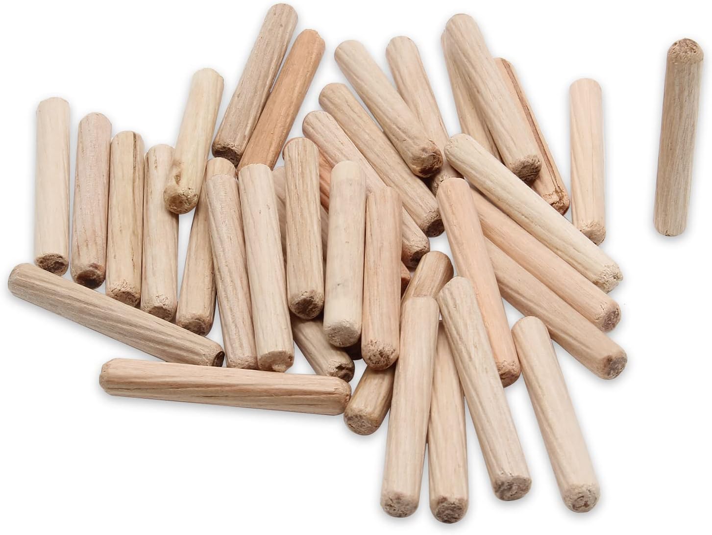 BokWin 100 Pack Wooden Dowel Pins 6mm x 40mm (Approx 1/4" x 1-1/2") Wood Fluted Dowels Rods Kiln Dried Fluted and Beveled, Hardwood Crafts Dowel Pegs