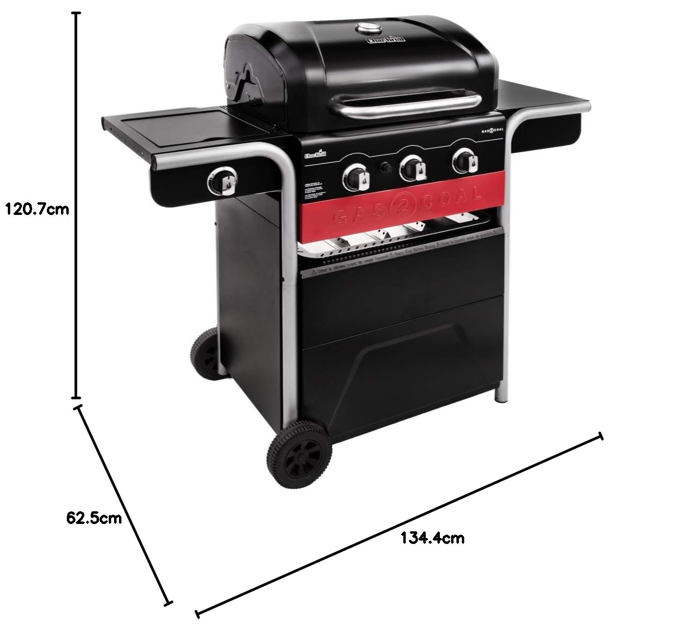 Char-Broil Gasgrill, Kohlegrill Gas2Coal 330 Hybrid Grill, 3 Brenner mit Seitenbrenner - Ideal für draußen, Garten, Terrasse