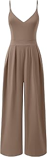 ANRABESS Women V Neck Spaghetti Strap Wide Leg Dressy Jumpsuits 2026 Summer Casual One Piece Jumper Romper Outfits & Pockets Price In India