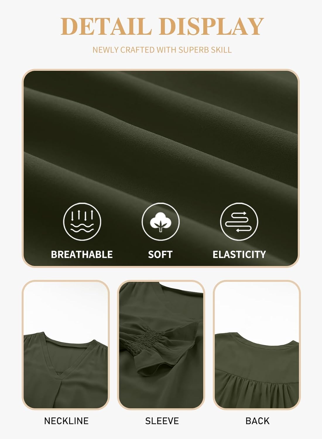 Eytino Plus Size Tops for Women Sexy V Neck Smocked Long Sleeve Blouse Loose Casual Work Shirts(1X-5X) - Image 5