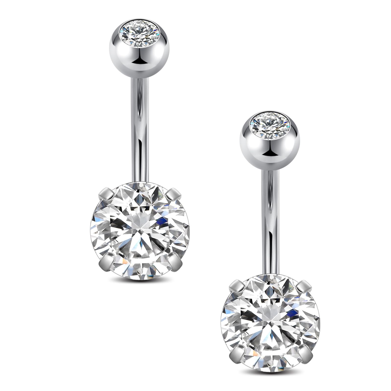 Funseedrr 14G Bauchnabelpiercing Chirurgenstahl Barbell Set 6/8/10/12mm Edelstahl stablänge für Frauen 2 Stück Nabelpiercing Schmuck mit CZ Silber