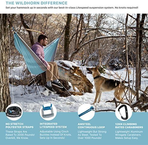 Wildhorn Outpost Double/Single Portable Camping Hammock with Cinch Buckle Tree Straps
