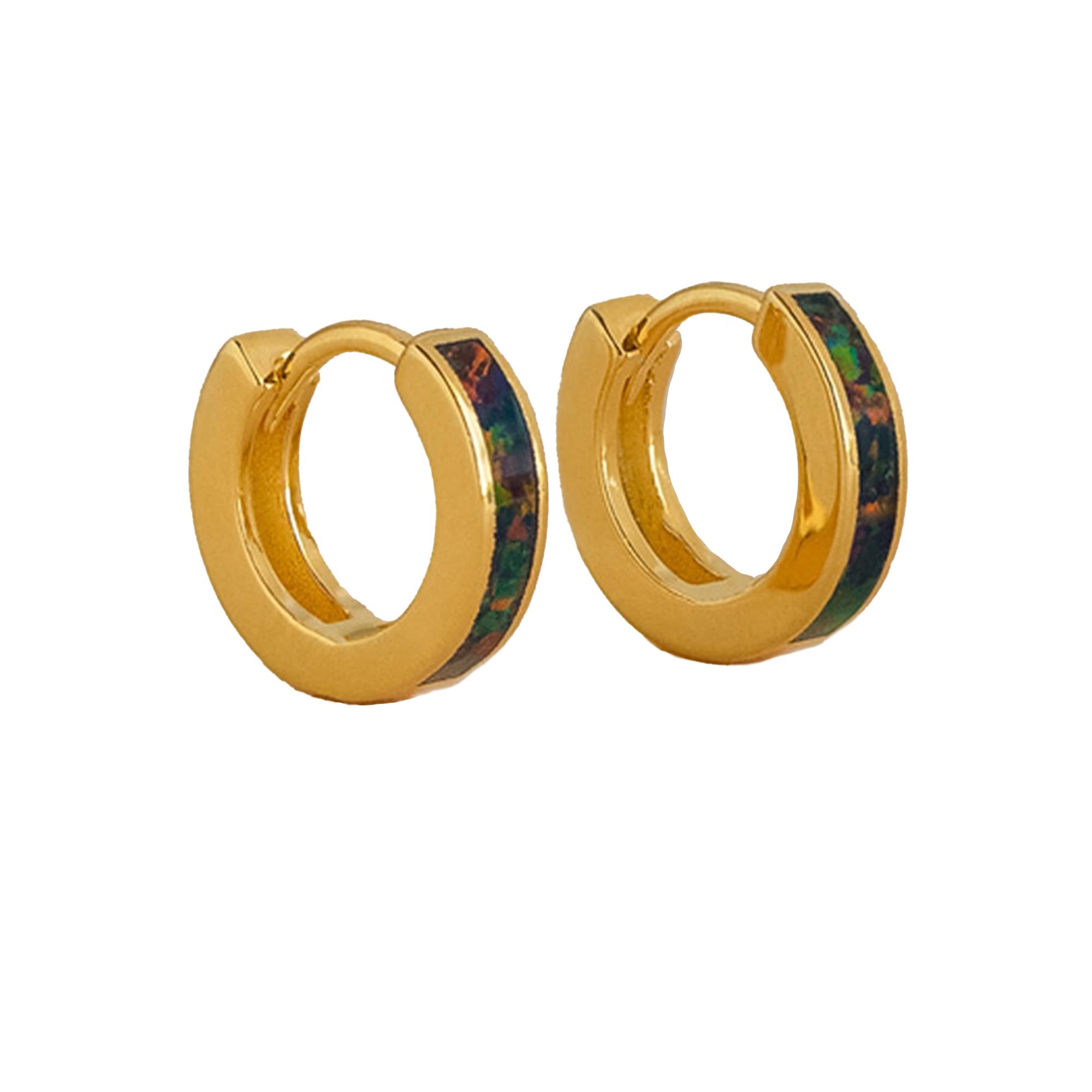 CAITLYNMINIMALIST 18k Gold Sterling Silver Opal Gemstone Inlay Multicolor Mini Huggie Hoop Earrings for Women Gift for Her