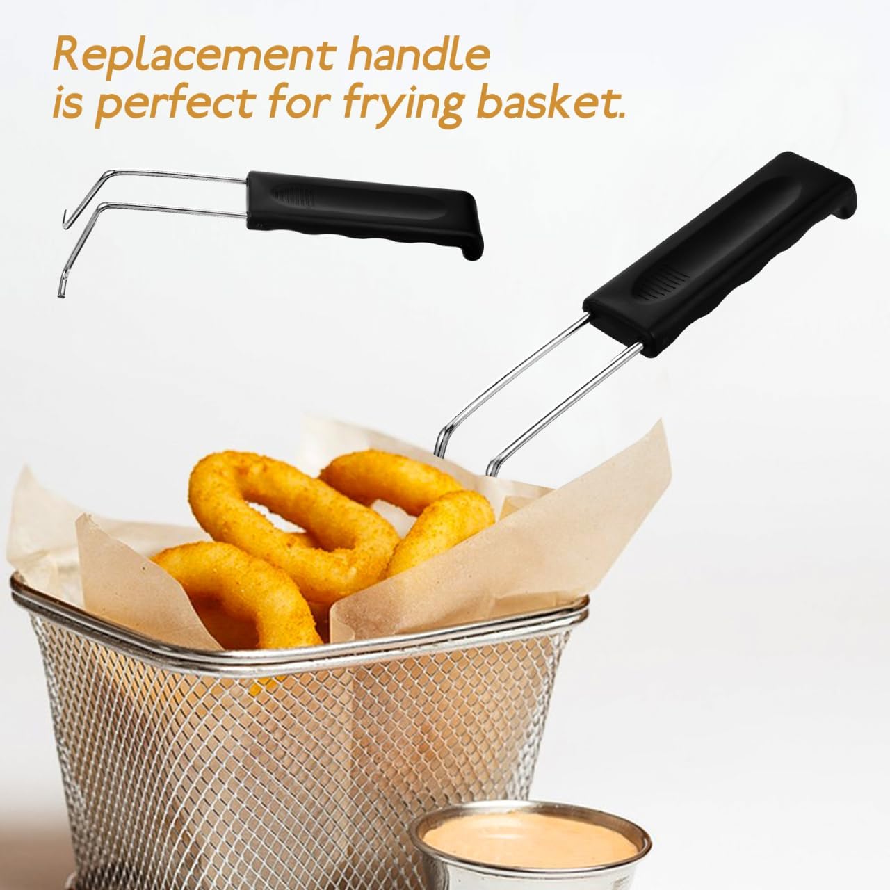 Alipis Frying Basket Handle Replacement 9.84 Inch Non-Slip Ergonomic Grip Stainless Steel Deep Fryer Part for Frying Egg Rings Omelette Rings Kitchen Accessory