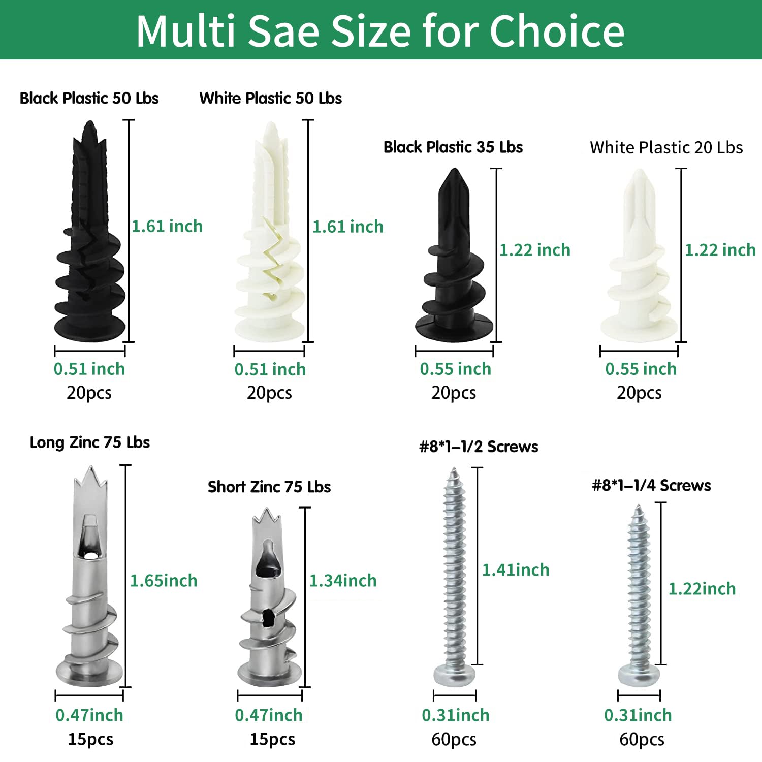 230Pcs Dry Wall Anchors and Screws Kit, for Drywall,Sheetrock,Hollow Door,Plaster Wall - Zinc Metal & Nylon Plastic Assortment Drywall Anchors and Screws Kit