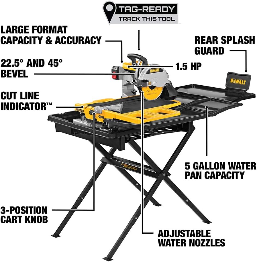 Buy DEWALT Wet Tile Saw with Stand, High Capacity, 10Inch (D36000S