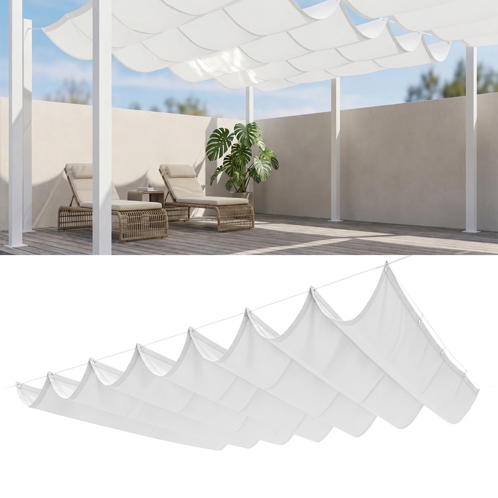 Retractable Wave Sun Shade Sail 1.8 x 6 m Adjustable Retractable Pergola Shade Weather Resistant Durable Sun Shades for Deck Lawn Garden Pool, White — image 1