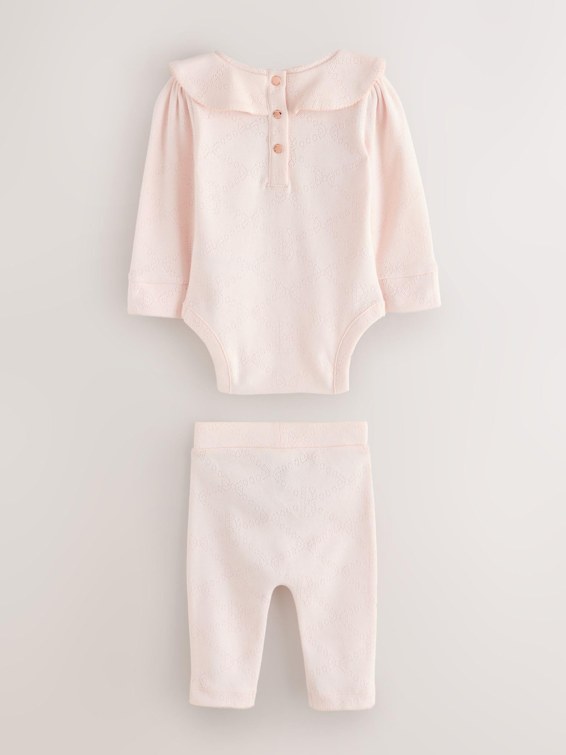 Baby Mädchen Bodysuit mit Lochstickerei mit Schleife und Leggings im 2er-Set