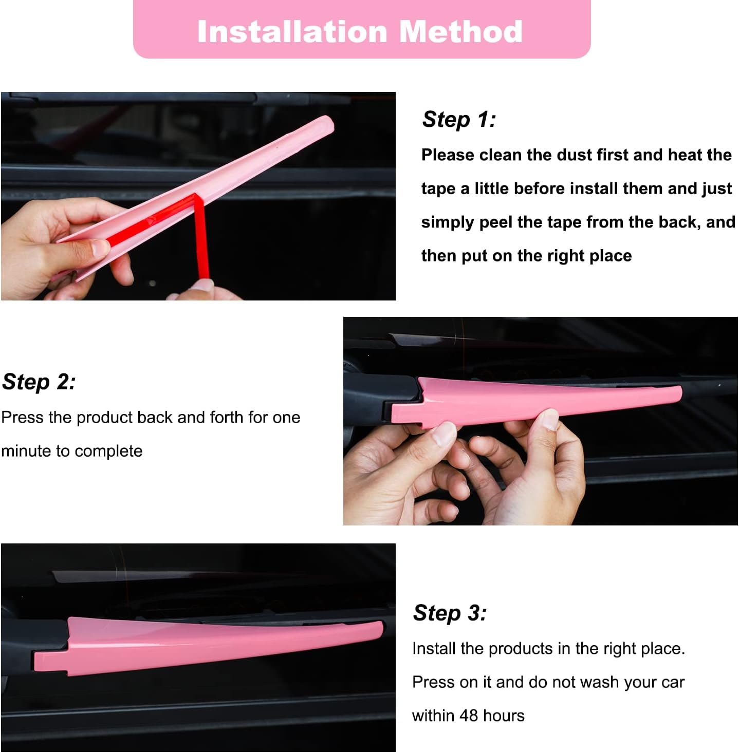 Front & Rear Window Windshield Wiper Arm Blade Decoration Cover Kit Fit for 2018-2024 Jeep Wrangler JL JLU & Gladiator JT (Pink)