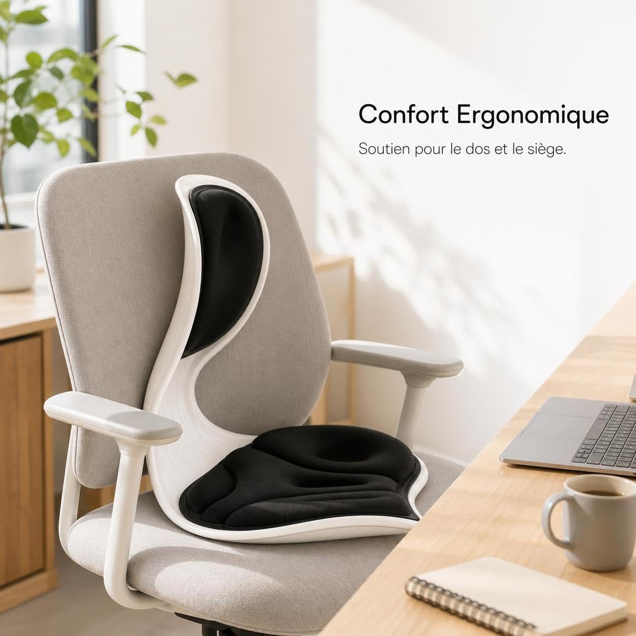 Coussin Lombaire Ergonomique avec Appui Dossier Réglable en Fibre Polyester et Coton Mémoire pour Soulager la Pression du Bas du Dos en Position