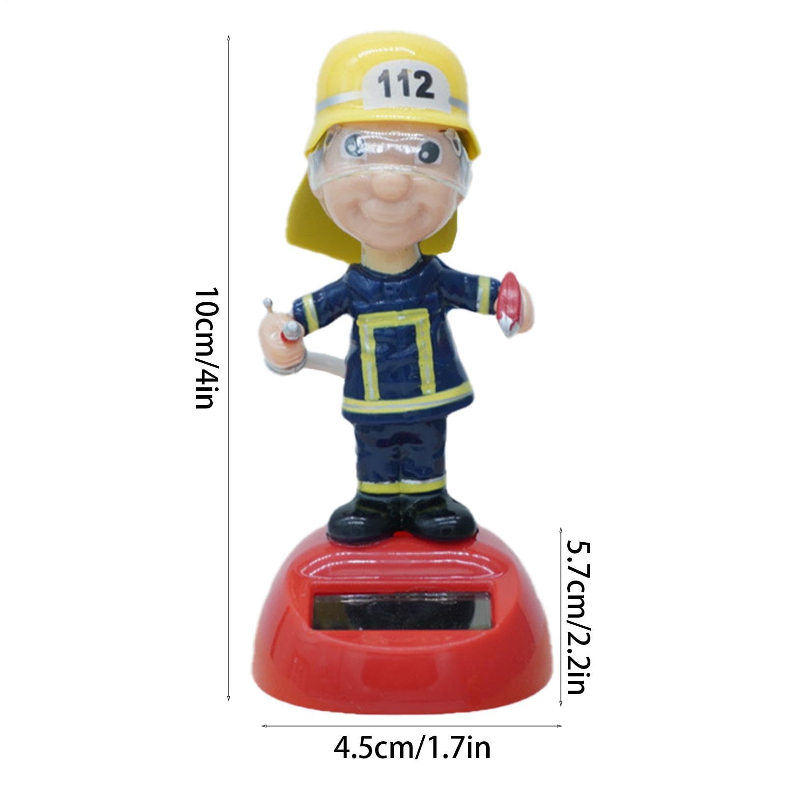 Statuetta ad energia solare, Figura di pompiere , Statuetta oscillante da 1,77x2,24x3,94 pollici con pannello solare, Novità figura da scrivania con design , Ornamento per cruscotto