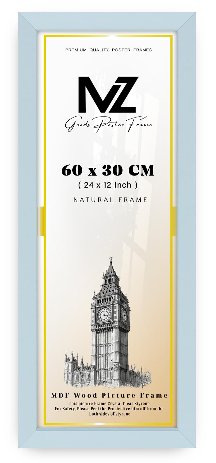 MZ GOODS | MDF Poster Frame (60 x 30 CM) Panaramic for Family Pics, Art Drawings & Travel Photography, Premium MDF Finish, Hanging Hooks Included [ Light Grey ]