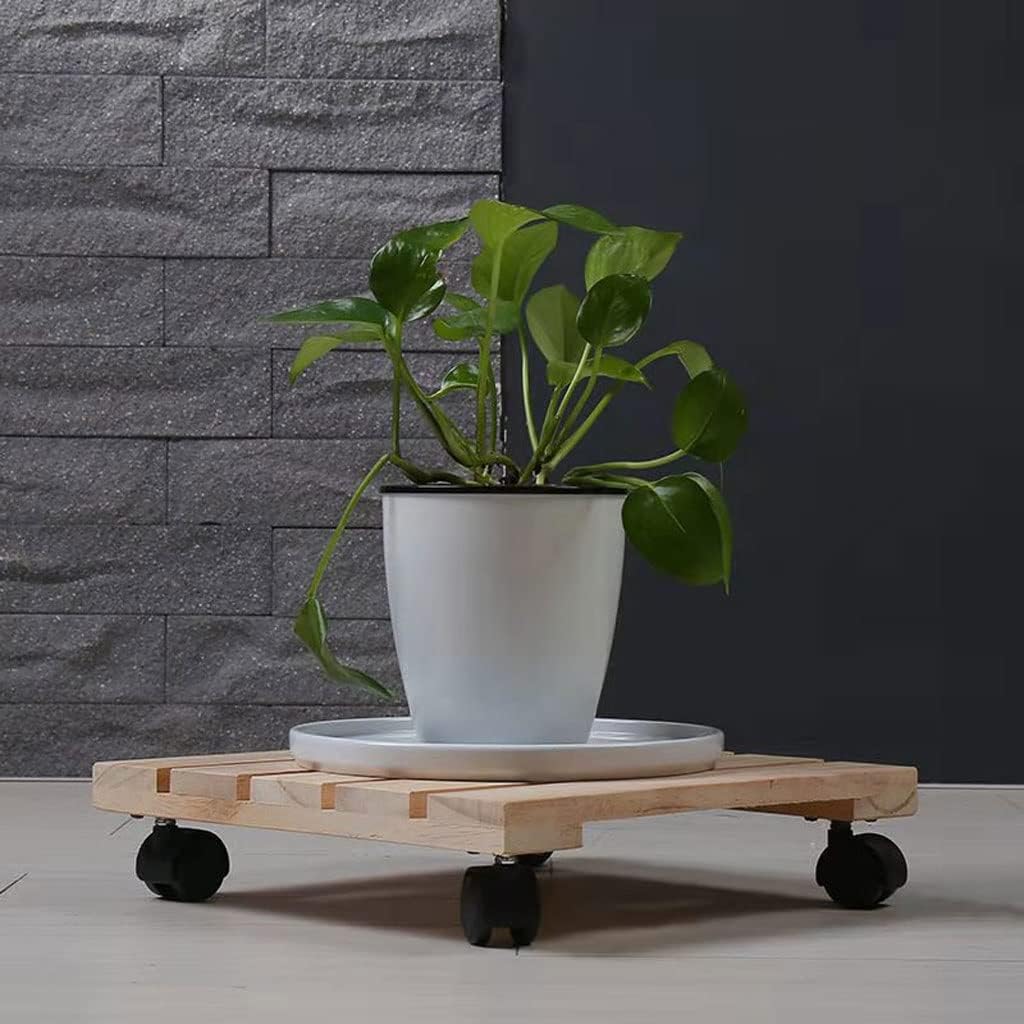Plant Caddy with Wheels Home Wooden Plant Stand Square Sturdy Planter Base Indoor Outdoor Planter Tray (Color : A, Size : 50cm)