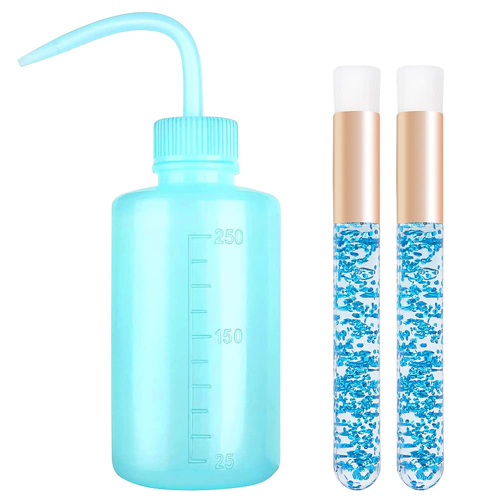 1pcs 250 ML Plastic Satety Lash Cleaning Tatoo Wash Bottles 2PCS Crystal Nose Blackhead Facial Cleaning ShampooBrush for Eyelash Extension Supplies(Blue)