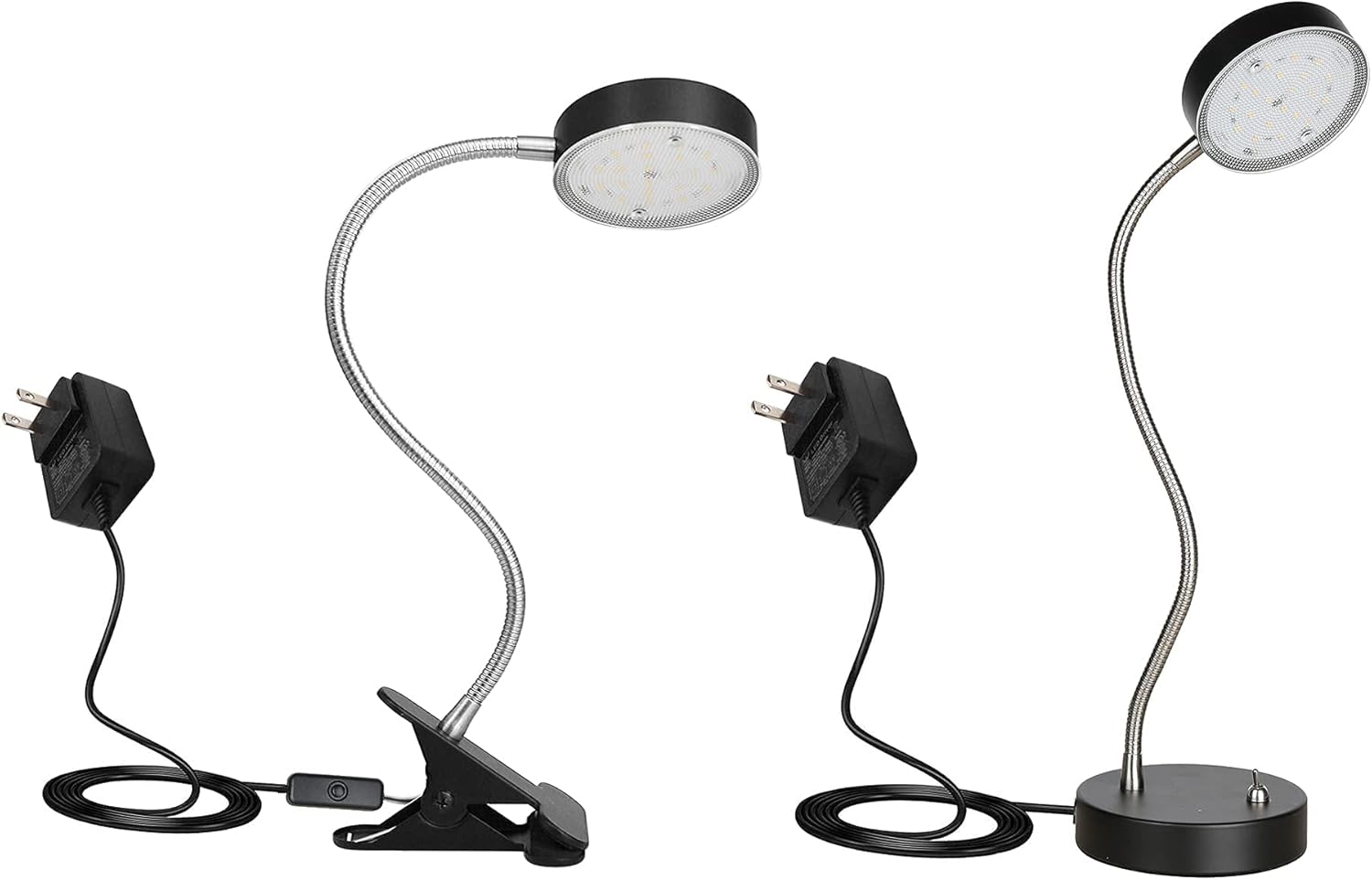 Clip Light Reading Desk Lamp, 360 Flexible Gooseneck, 4000K Natural Light, Eye Protection, Black Metal