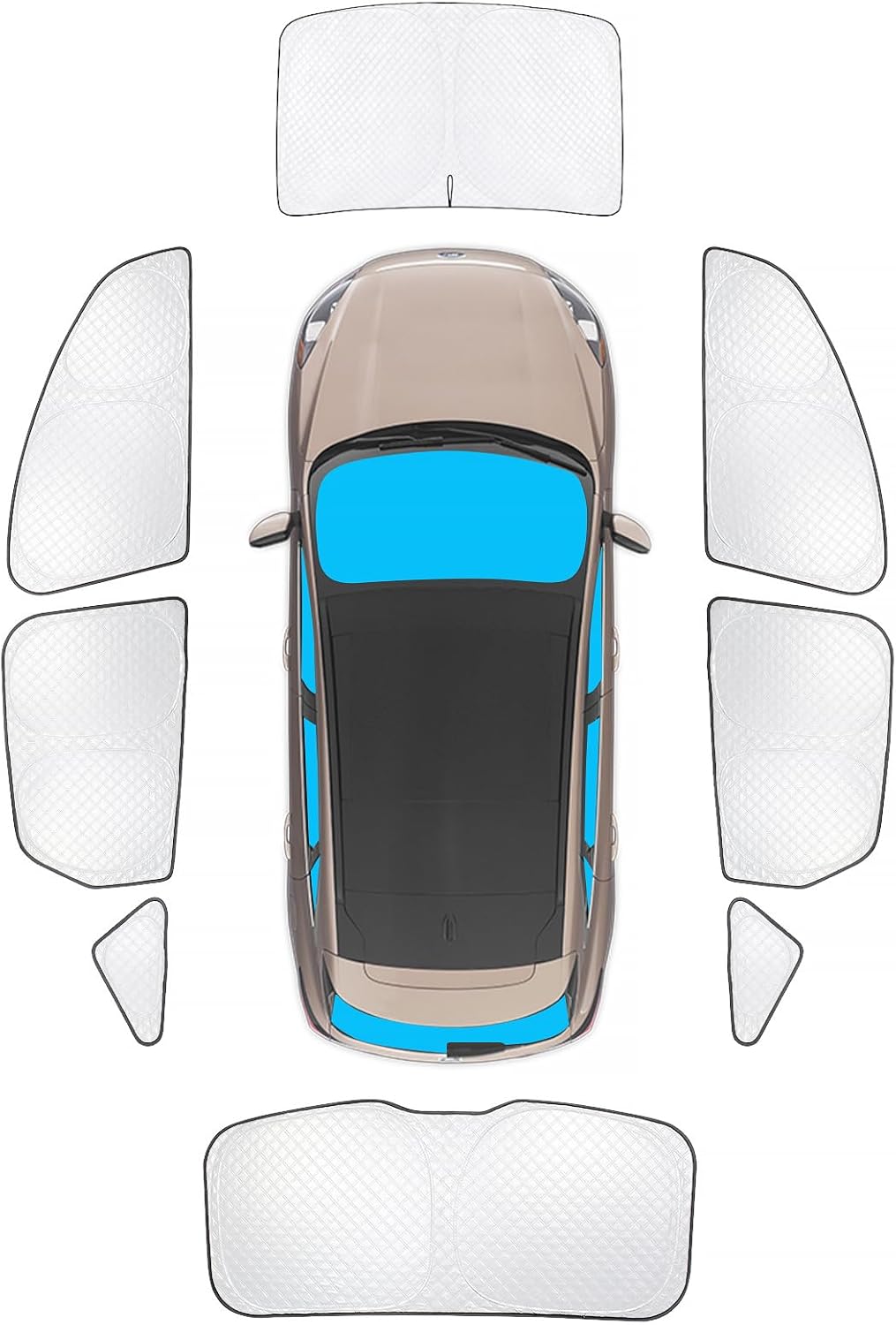 KMF 8pcs Full Window Sun Shades Custom for Ford Escape Accessories 2020-2025, Car Window Covers Sunshade for Windshield Side Rear, Sun Visor UV Block and Blackout Privacy for Camping