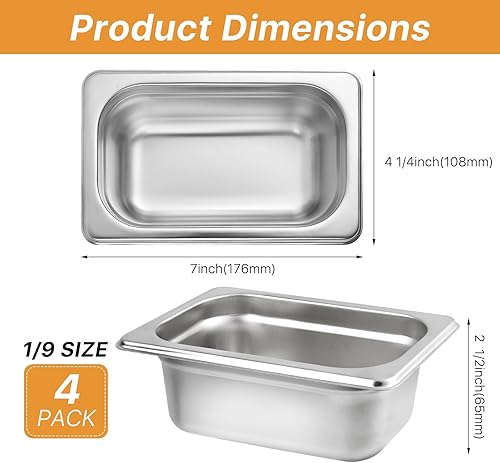 Miniatura 2 de Paquete de 4 bandejas de 19 de tamaño de 2 12 pulgadas de profundidad, sartén de vapor antiatascos de acero inoxidable 188 comercial NSF, sartén de