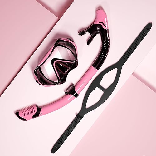 Miniatura 8 de Equipo de esnórquel para adultos, juego de máscara de esnórquel JRing con vidrio templado de 180 grados, gafas antivaho para buceo, esnórquel con