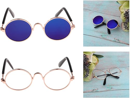 Miniatura 4 de Esquirla 2 pares de lentes de sol redondos retro 16 BJD para muñecas, disfraces, accesorios de cosplay, negro y transparente